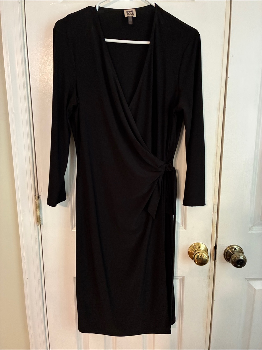 Anne Klein Black Long Sleeve Wrap Dress with Side Tie